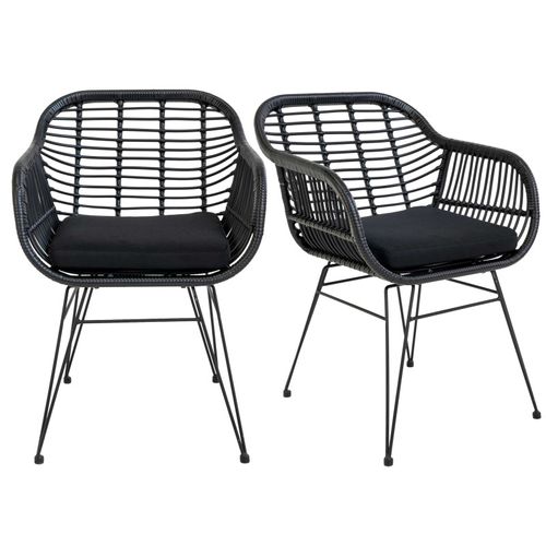 Rio-fauteuil De Table En Rattan Noir Et Métal (x2)