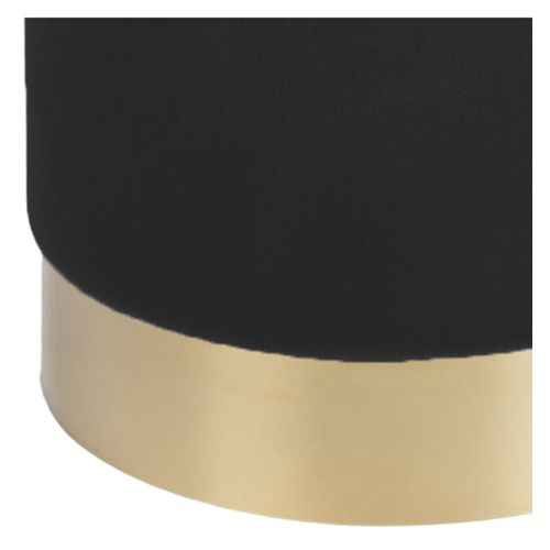 Mills- Pouf En Velours Noir, Socle Couleur Laiton Ø34 Cm