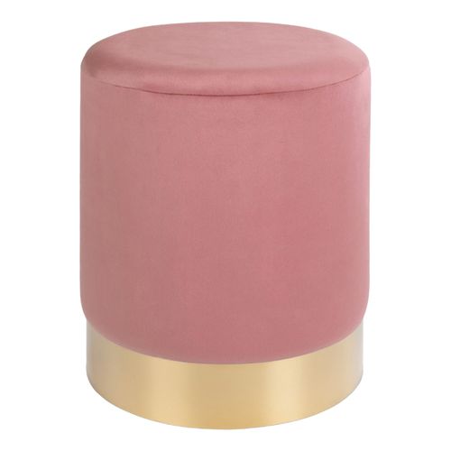 Mills- Pouf En Velours Rose, Socle Couleur Laiton Ø34 Cm