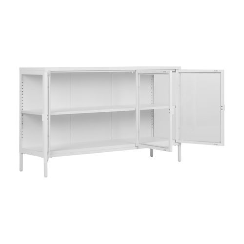 Maine- Buffet 3 Portes Vitrées Acier Blanc 140cm