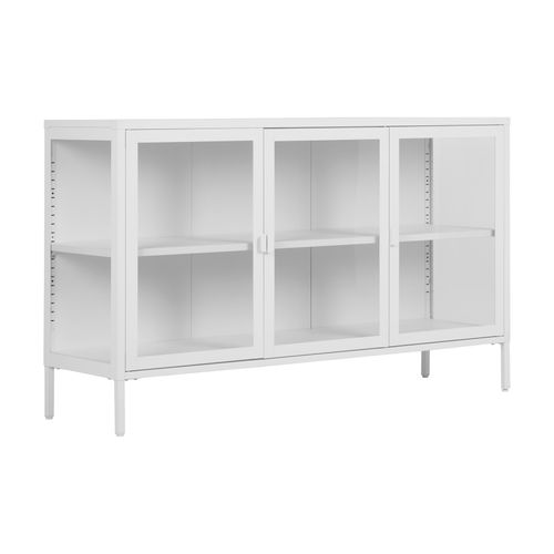 Maine- Buffet 3 Portes Vitrées Acier Blanc 140cm