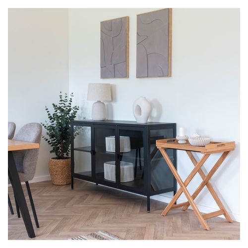 Maine- Buffet 3 Portes Vitrées Acier Noir 140cm