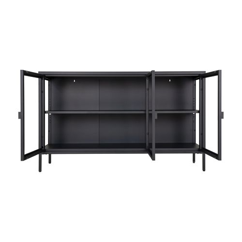 Maine- Buffet 3 Portes Vitrées Acier Noir 140cm