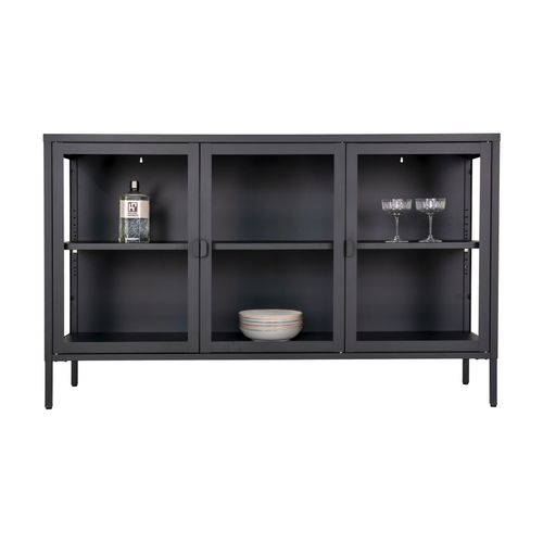 Maine- Buffet 3 Portes Vitrées Acier Noir 140cm