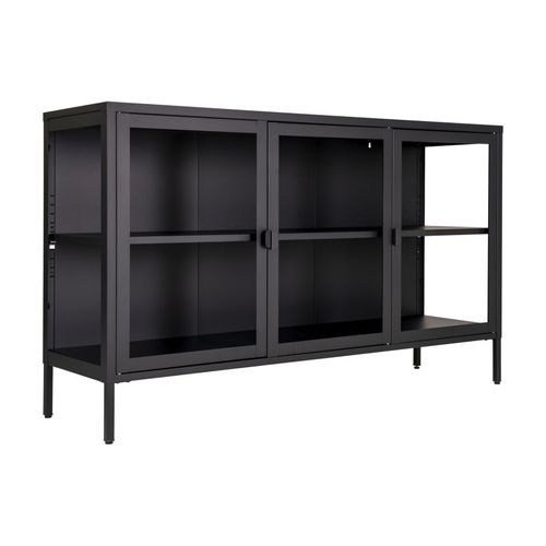 Maine- Buffet 3 Portes Vitrées Acier Noir 140cm