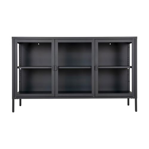 Maine- Buffet 3 Portes Vitrées Acier Noir 140cm