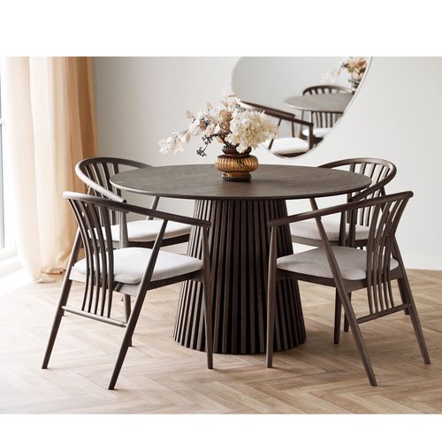 Kairn- Table à Manger Ronde 4 Personnes D.120 Cm Chêne Fumé