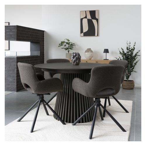 Kairn- Table à Manger Ronde 4/6 Personnes Ø140 Cm Chêne Noir