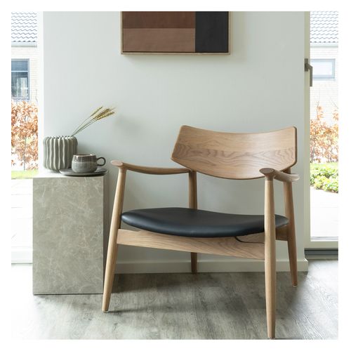 Frida-fauteuil Lounge En Chêne Naturel Et Pu Noir