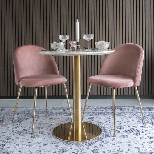 Cooper-table à Manger Ronde 2 Personnes D.70, Décor Marbre Et Laiton