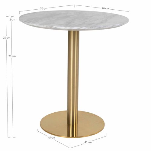 Cooper-table à Manger Ronde 2 Personnes D.70, Décor Marbre Et Laiton