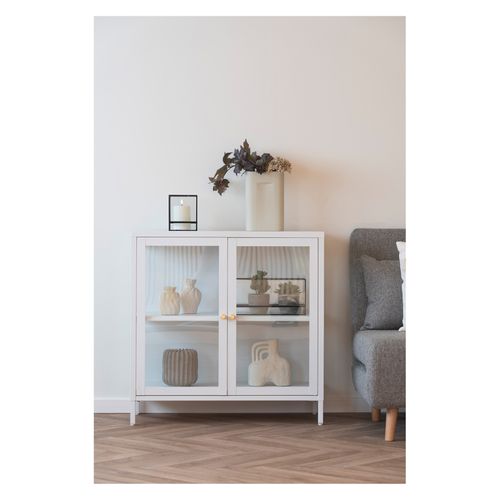 City-rangement 2 Portes Vitrées Métal Blanc 80x80 Cm