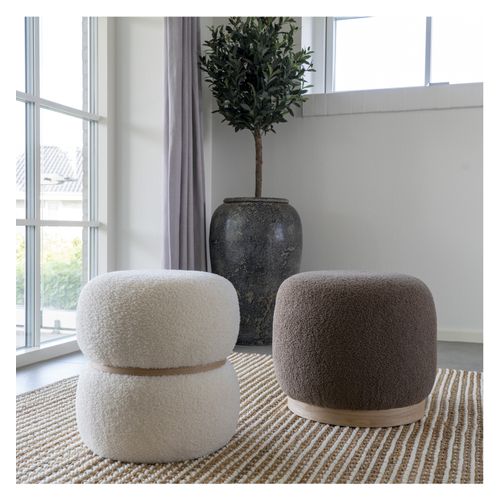 Bul-pouf En Tissu Bouclé Marron Et Bois Ø44,5 Cm