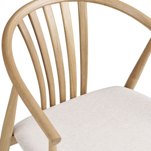 Bess-fauteuil De Table En Chêne Massif Et Tissu Beige