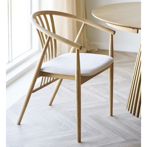 Bess-fauteuil De Table En Chêne Massif Et Tissu Beige