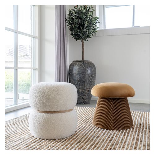Bull-pouf En Tissu Bouclé Écru Ø38 Cm