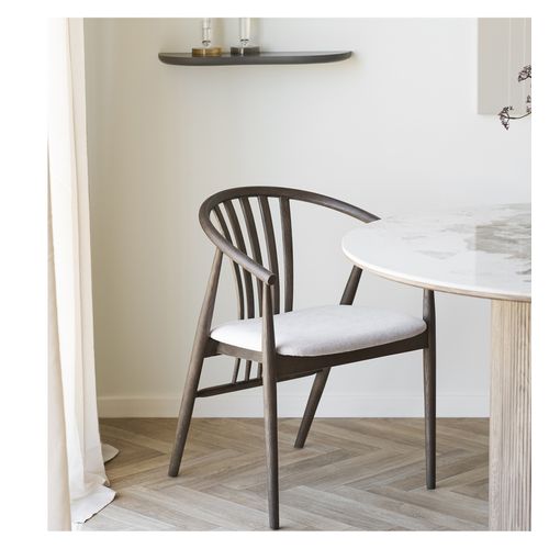 Bess-fauteuil De Table En Chêne Fumé Massif Et Tissu Beige