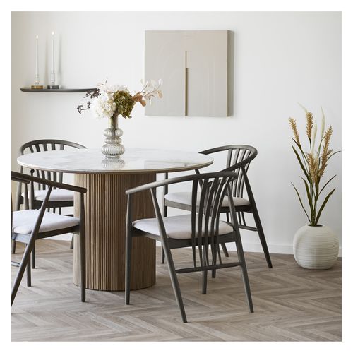 Bess-fauteuil De Table En Chêne Fumé Massif Et Tissu Beige