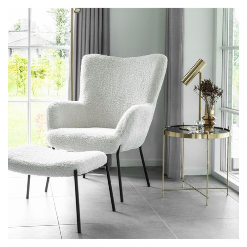 Boris-fauteuil Vintage  En Tissu Bouclé Écru