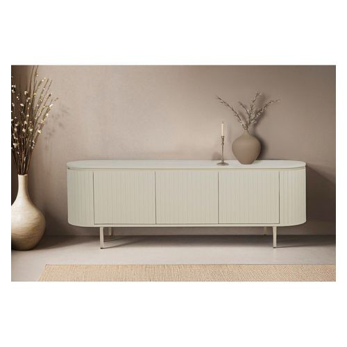 Cream-meuble TV 170 Cm En Bois Massif Ivoire