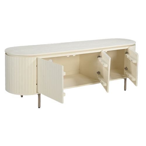 Cream-meuble TV 170 Cm En Bois Massif Ivoire