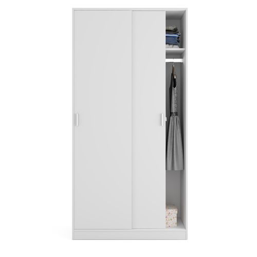 Armoire Avec 2 Portes Coulissantes Coloris Blanc - L 100 Cm X H 200 X P 50 Cm