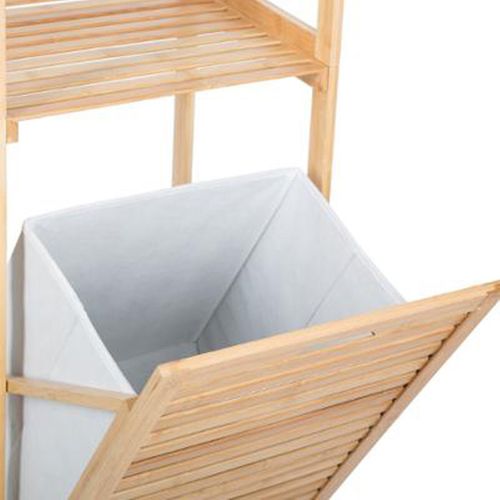 Etagère à 2 Niveaux + Panier à Linge En Bambou Naturel - Dim : H.118 X L.35 X P.32 Cm