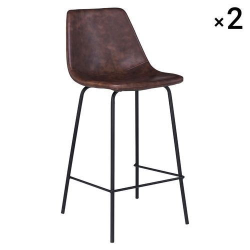 Lot De 2 Tabourets De Bar Vintage Lucien Marron - Hauteur D'assise 65cm