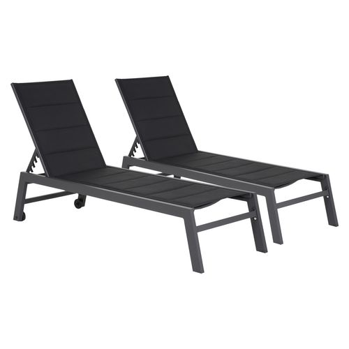 Lot De 2 Bains De Soleil Barbados En Textilène Noir - Aluminium Gris Anthracite
