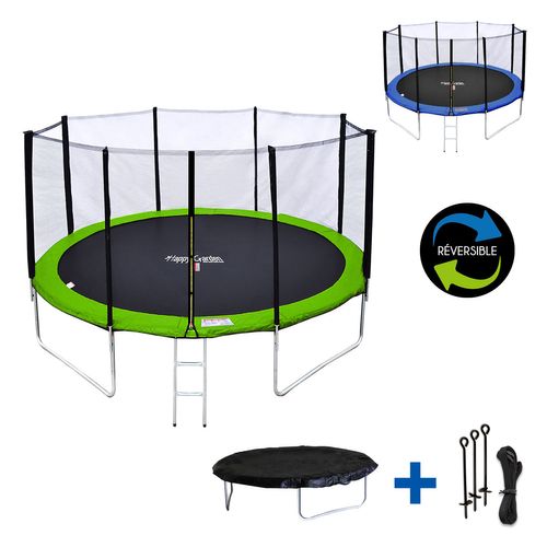 Trampoline D. 370cm Réversible Vert/bleu Perth Avec Accessoires