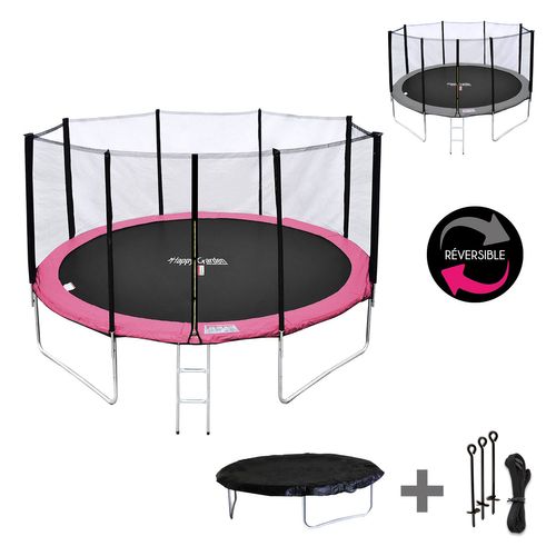 Trampoline D. 370cm Réversible Rose/gris Perth Avec Accessoires