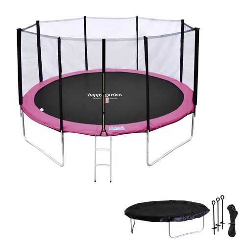 Trampoline D. 370cm Réversible Gris/rose Perth Avec Accessoires
