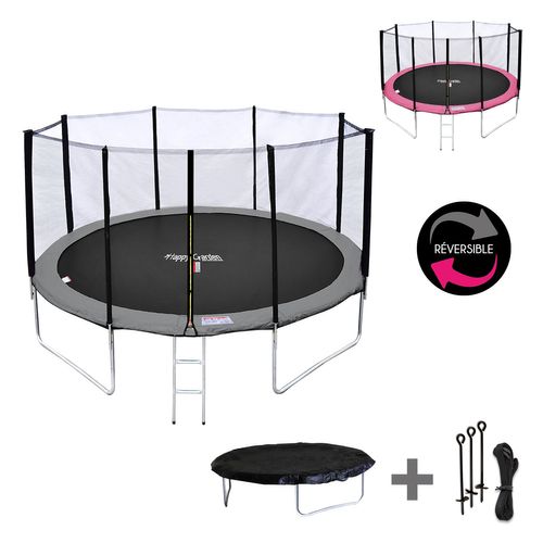 Trampoline D. 370cm Réversible Gris/rose Perth Avec Accessoires