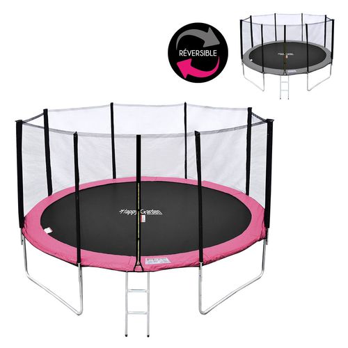 Trampoline D. 370cm Réversible Gris/rose Perth Avec Accessoires