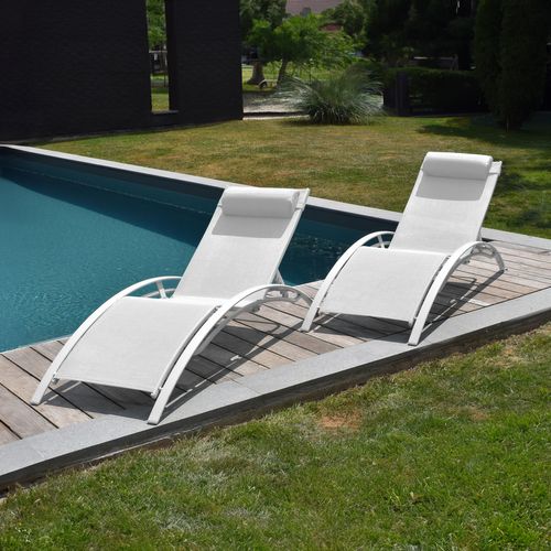 Lot De 2 Transats Galapagos En Textilène Blanc - Aluminium Blanc