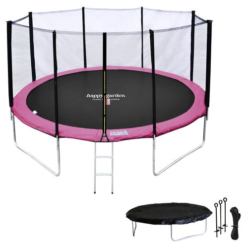 Trampoline 430cm Réversible Gris/rose Melbourne, Échelle, Bâche Et Kit D'ancrage