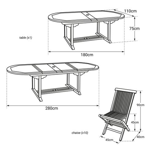 Salon De Jardin En Teck Lombok - Table Ovale Extensible - 10 Places