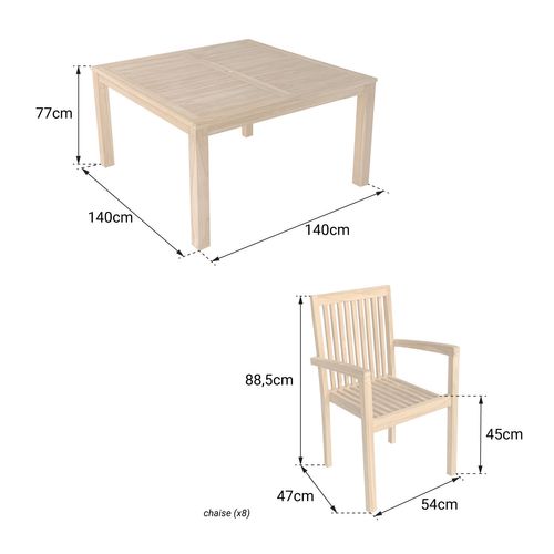 Salon De Jardin En Teck Java - Table Carrée - 8 Places