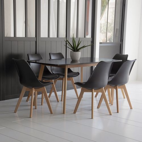 Ensemble Table Extensible 120/160cm Helga Et 6 Chaises Nora Noir