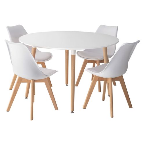 Ensemble Table Ronde 120cm Martha Et 4 Chaises Nora Blanc