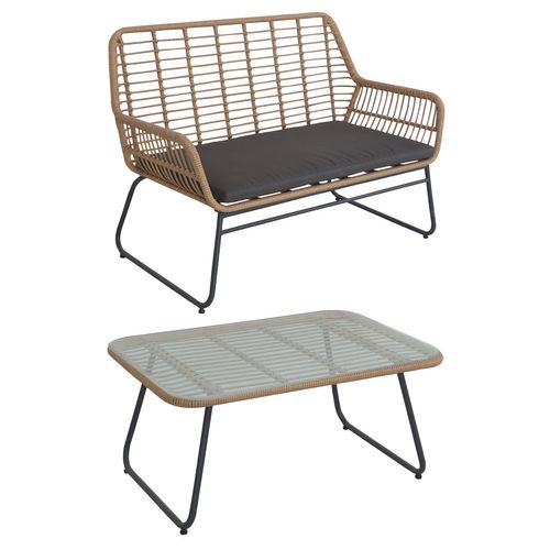 Salon De Jardin Maré En Résine Tressée 4 Places - Coussins Gris