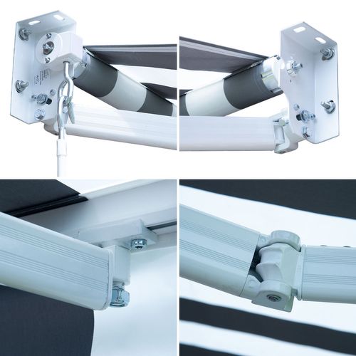 Store Banne Saule 2,5 × 2m - Toile Rayée Blanche/grise Et Structure Blanche