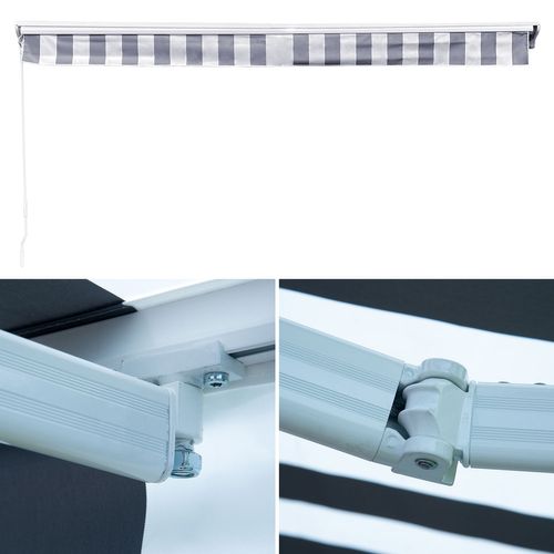 Store Banne Saule 2,95 × 2,5m Avec Semi-coffre - Toile Rayée Blanche/grise