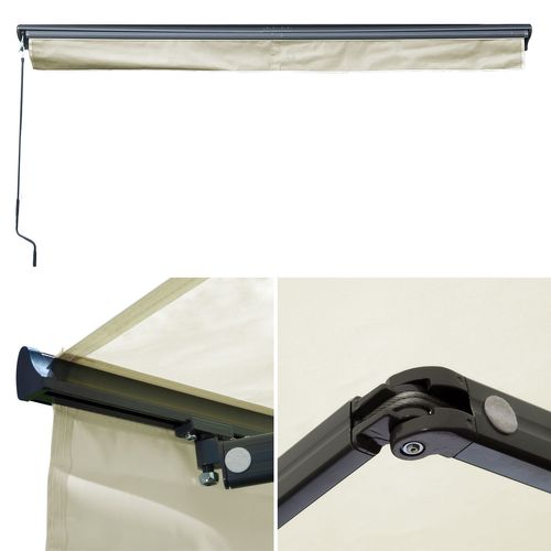 Store Banne Saule 3,95 × 3m Avec Semi-coffre - Toile Beige Et Structure Grise
