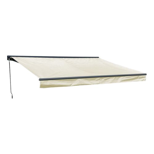 Store Banne Saule 3,95 × 3m Avec Semi-coffre - Toile Beige Et Structure Grise