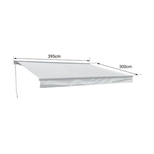 Store Banne Saule 3,95 × 3m Avec Semi-coffre - Toile Rayée Blanche/grise