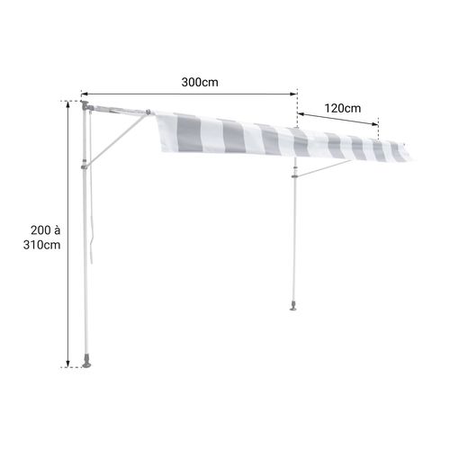 Store Banne Pour Balcon Chene 3 × 1,2m - Toile Grise Et Structure Grise