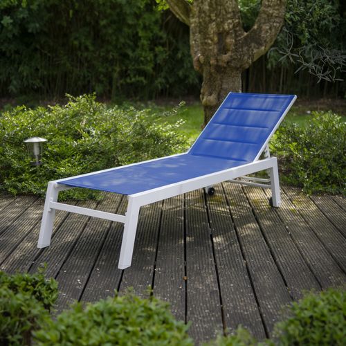 Bain De Soleil Barbados En Textilène Bleu - Aluminium Blanc
