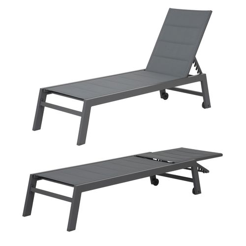 Set Transat Et Table D'appoint Barbados Textilène Gris - Aluminium Anthracite