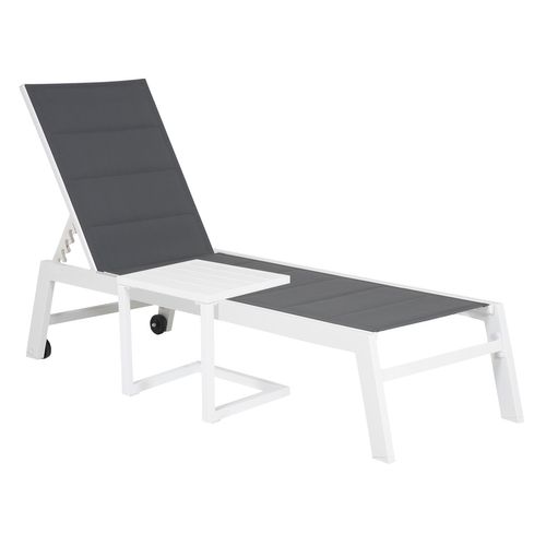 Set Bain De Soleil Et Table D'appoint Barbados En Textilène Gris - Aluminium Blanc